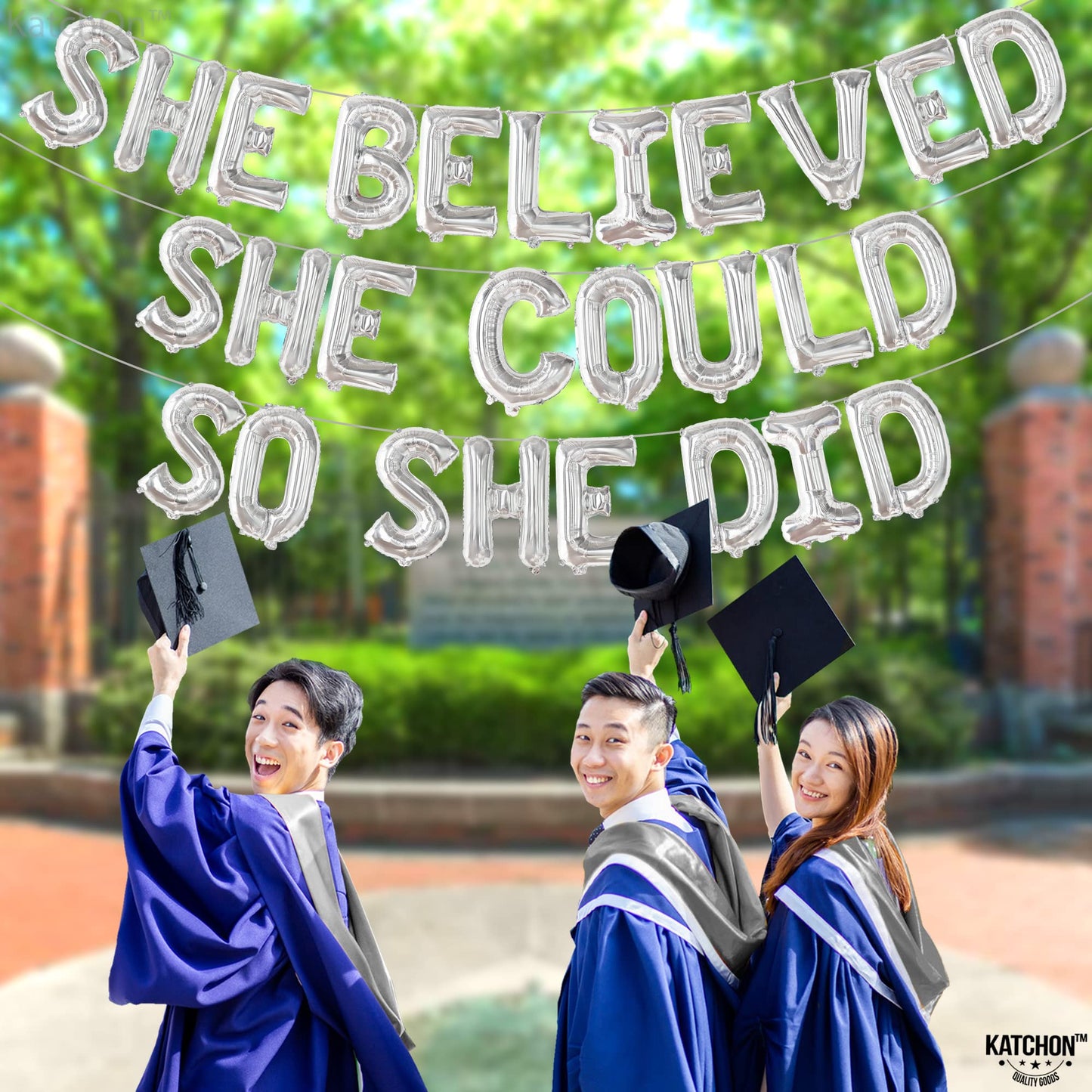 Katchon, Silver She Believed She Could So She Did Balloons - 16 Inch | Congrats Balloons For Congratulations Decorations | Graduation Balloons Class Of 2025 For Graduation Decorations Class Of 2025