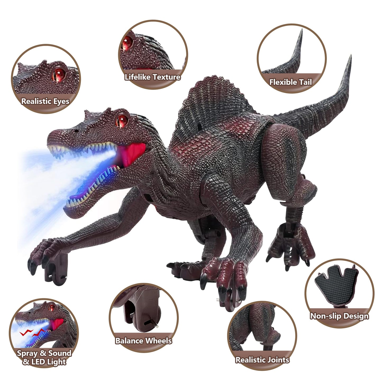 Upgraded Dinosaur Toys For Kids 3-7, Remote Control Spinosaurus With Light Chasing & Spray & Roar, Realistic Dinosaur Toys Xmas Gifts For Boys Age 3-8