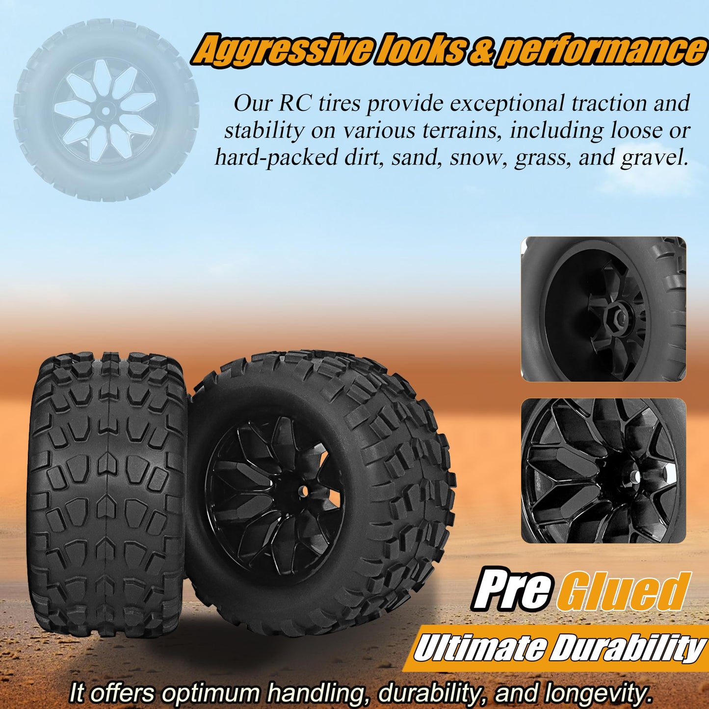 RC Station 12mm Hex RC Wheels and Tires 1/10 Scale 2.8 RC Truck Tires and Wheels for Traxxas Rustler Stampede Hoss E-Revo 2wd 4x