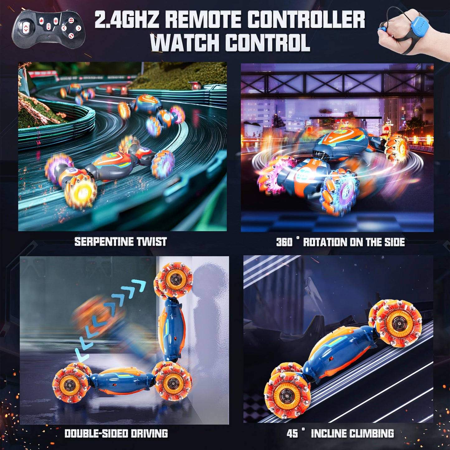 Bezgar Remote Control Car - Gesture Sensing Rc Stunt Car With 3 Sensor Modes, Lights & Music, 4Wd All Terrain Hand Controlled Rc
