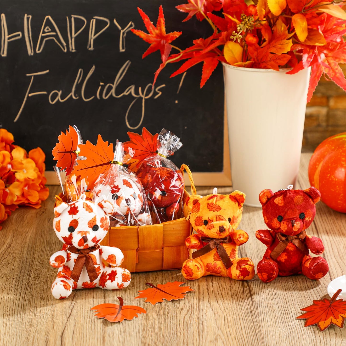 Poen 27 Pack Fall Mini Plush Bears With Maple Leaf Cards Set For Kids Classroom School Exchange Prize Gifts Fall Thanksgiving Gi