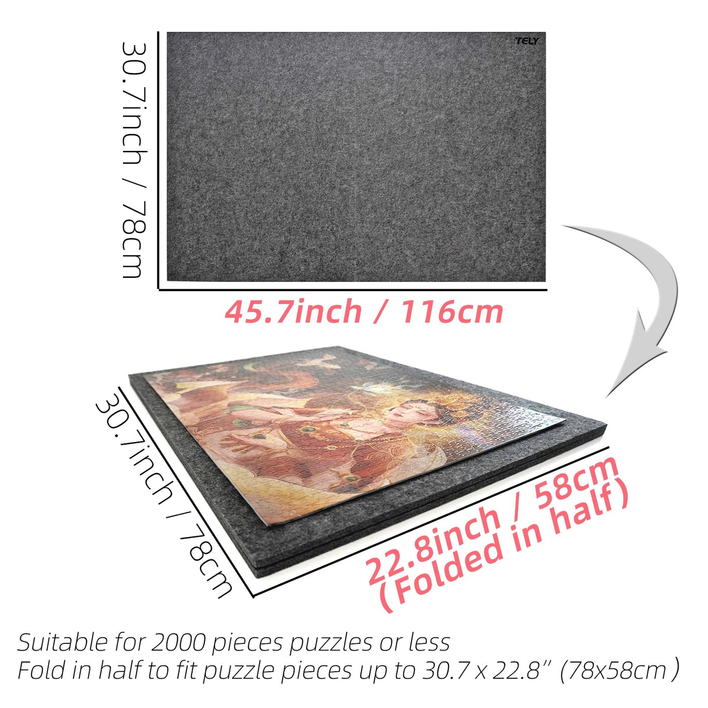 Tely Foldaway Puzzle Board Felt Mat For Up To 2000 Pieces Of Jigsaw Puzzle, Foldable For Easy Storage Puzzles, Portable Puzzle P