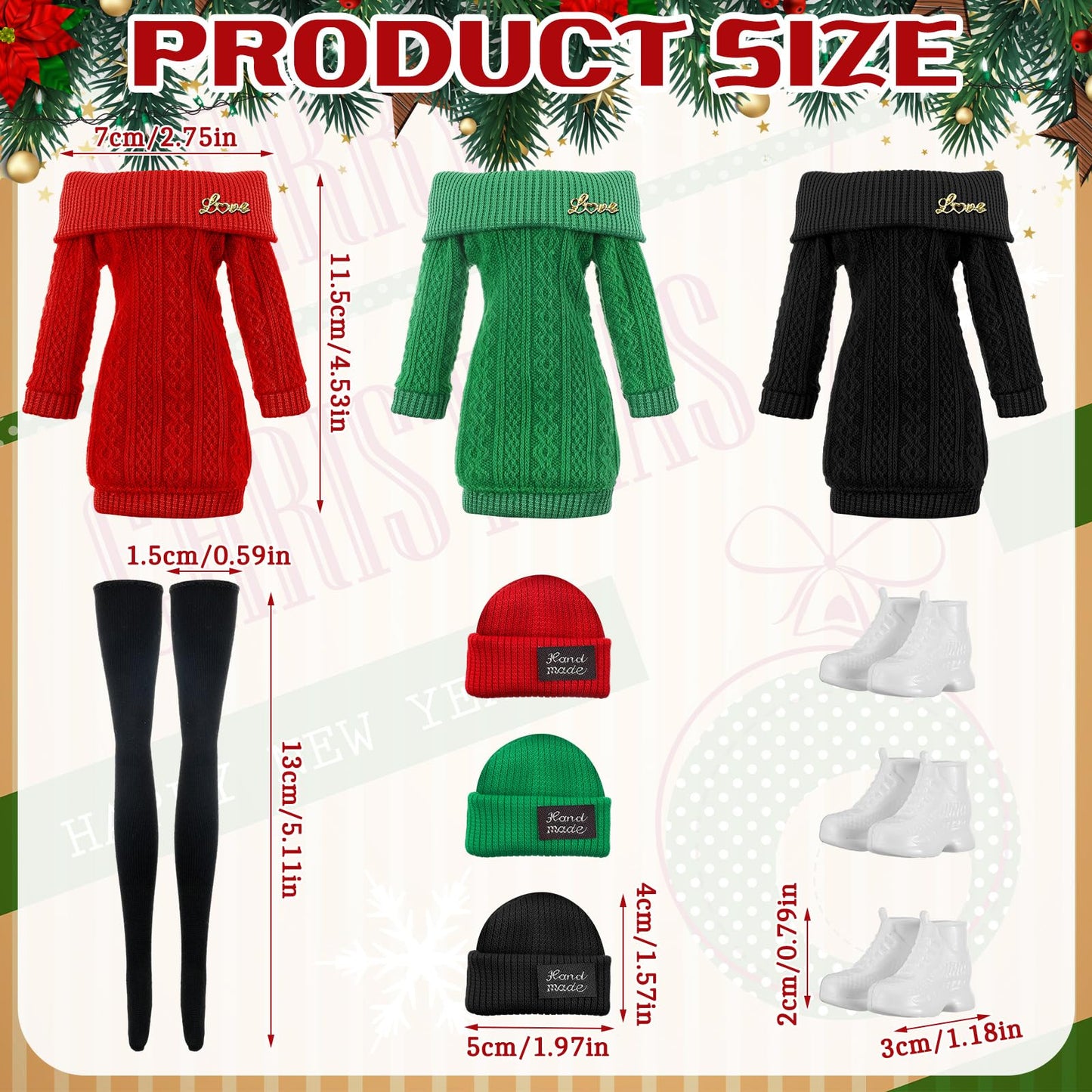 Geyoga 3 Set 12 Pcs Winter Doll Clothes And Accessories Doll Suit Doll Pants Shoes Winter Sweater Outfits, Dolls Are Not Included(Red, Green, Black,12 Inch)