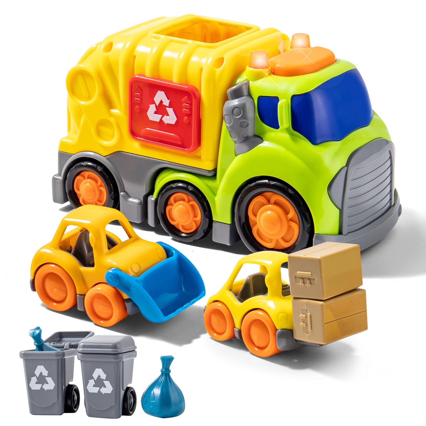 P&C 7.5 Toddlers Garbage Truck Toys for Ages 2-4, City Vehicle Trash Truck Car Set with Sounds and Lights for Kids 18M+, 2, 3, 4