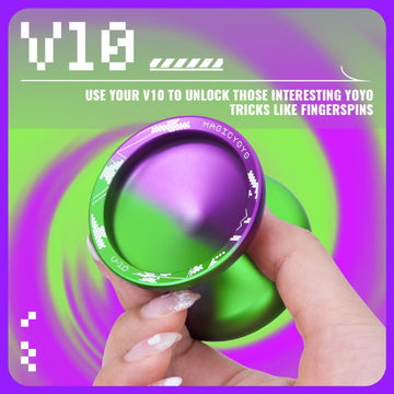 Magicyoyo V10 Black Blue Unresponsive Yoyo Professional Finger Spin Yoyo With 12 Yoyo Strings, Yoyo Case, Yoyo Glove(Purple Gree