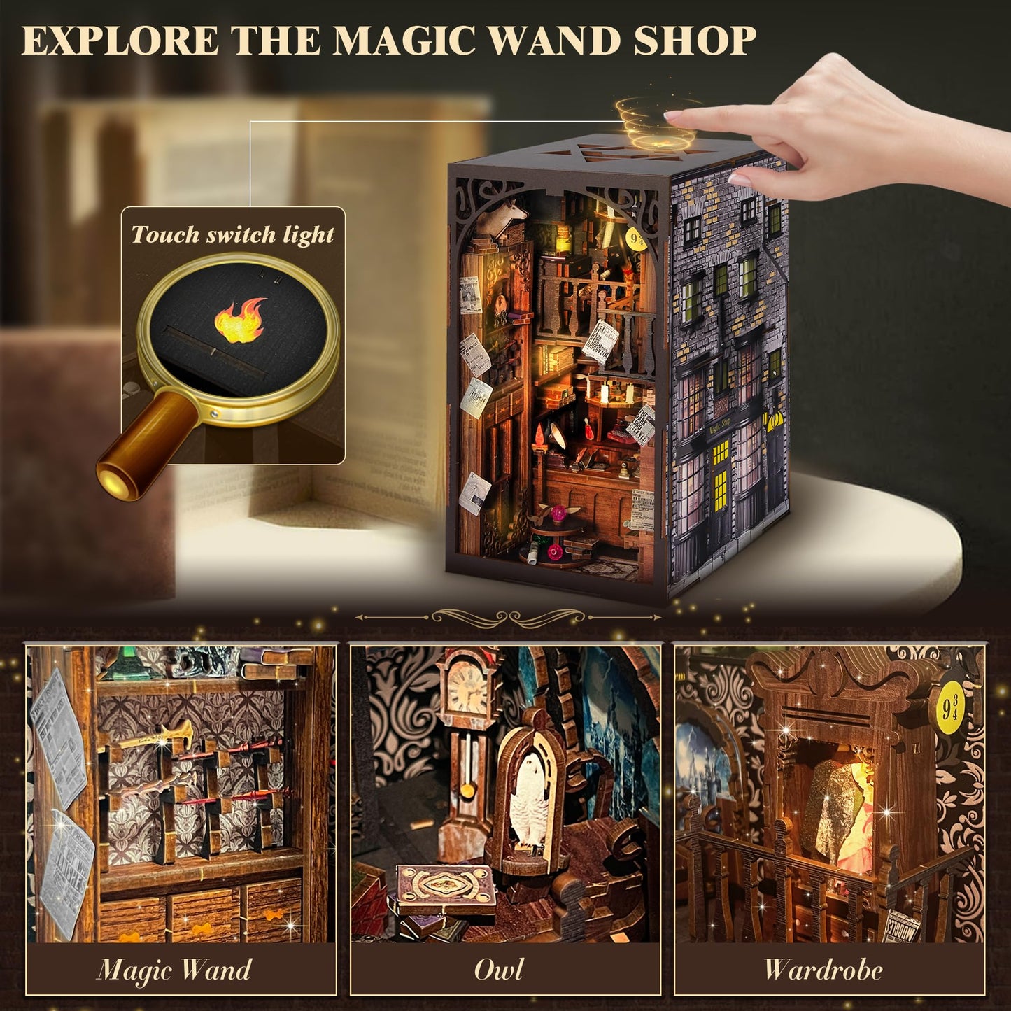 Diy Book Nook Kit, 3D Wooden Puzzle Miniature Booknook Bookend Bookshelf Decor With Led Light, Dust Cover, Book Nook Kits For Ad