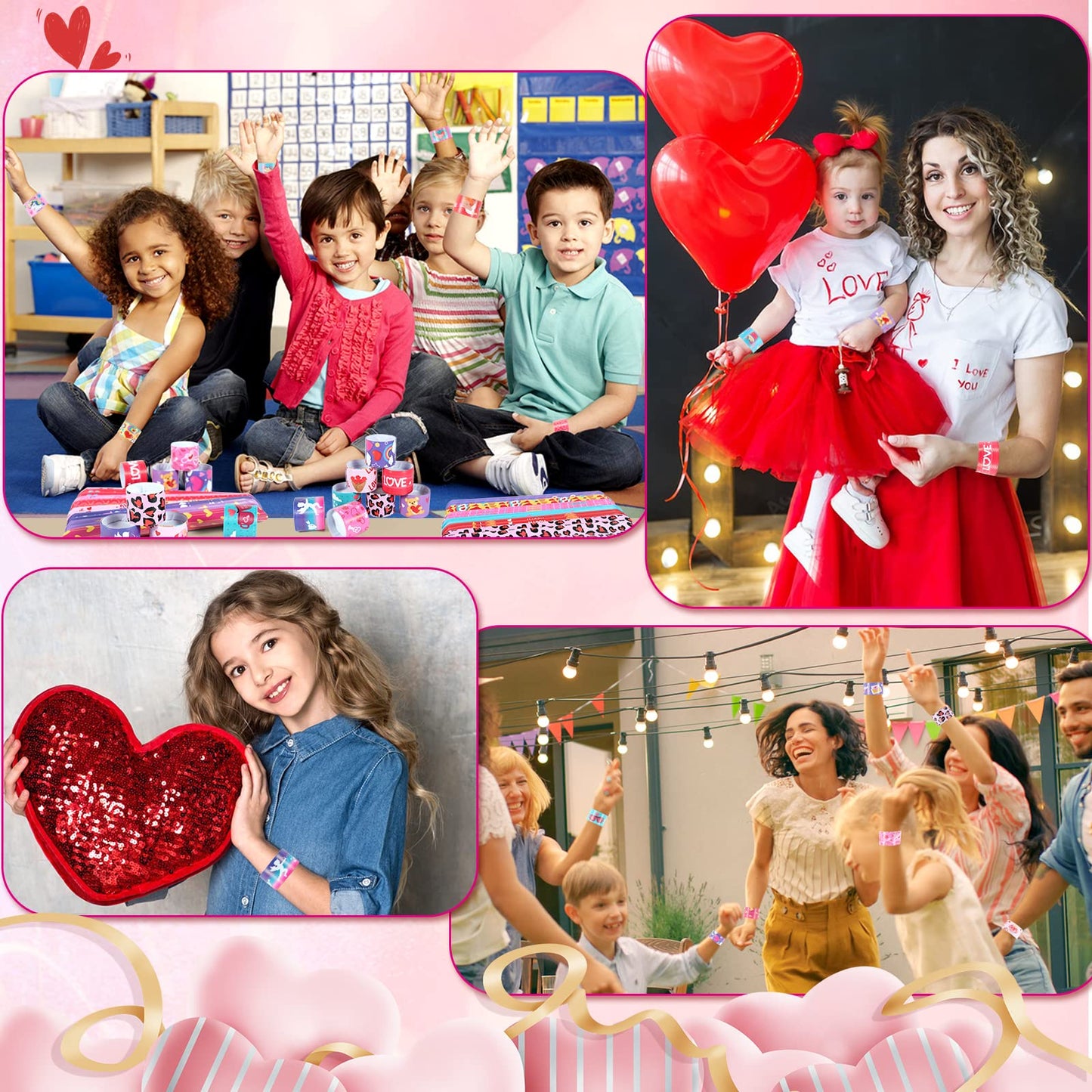 Valentine's Day Gifts for Kids Party Favors 48PC Valentine's Slap Bracelets for Kids Gifts for Students and Classes Valentine's