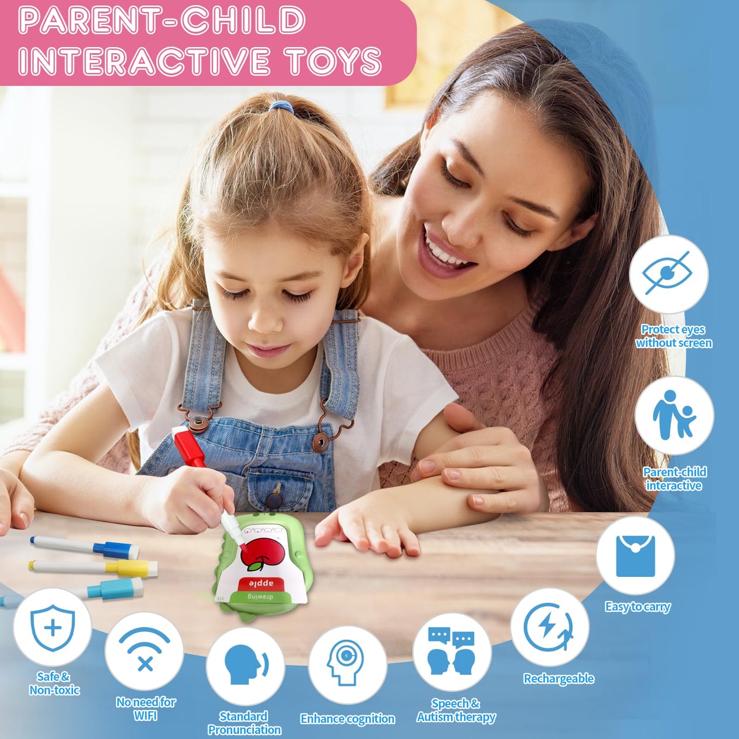 Preschool Learning Activities Toddler Toys Reusable Writing Drawing Talking Flash Cards Phonics Education Card Pocket Speech Therapy Toys For Boys And Girls, Xmas/Birthday Gift