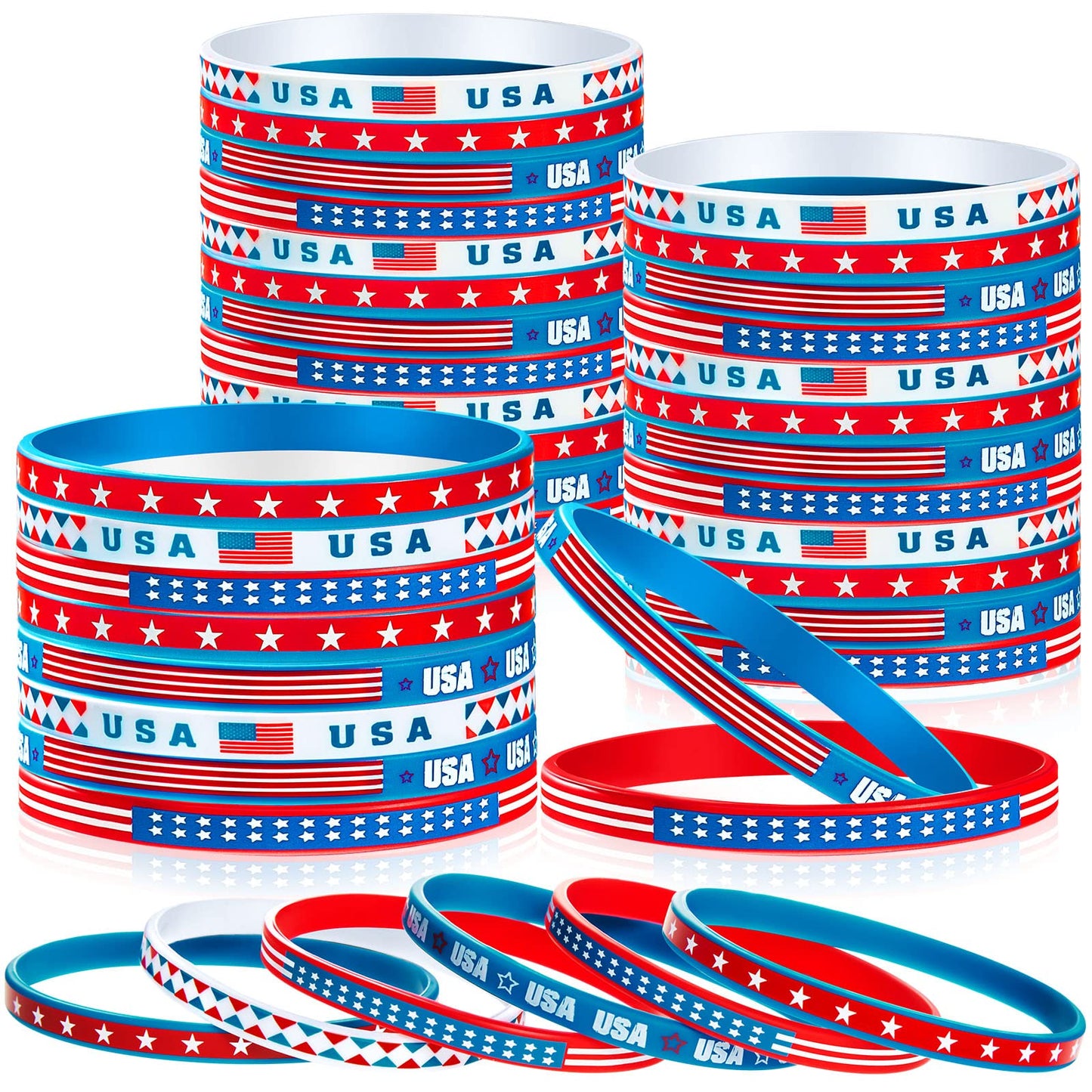Leitee 100 Pcs USA Silicone Bracelet Red White Blue American Flag Wristbands Veterans Day Memorial Party Accessories Decoration