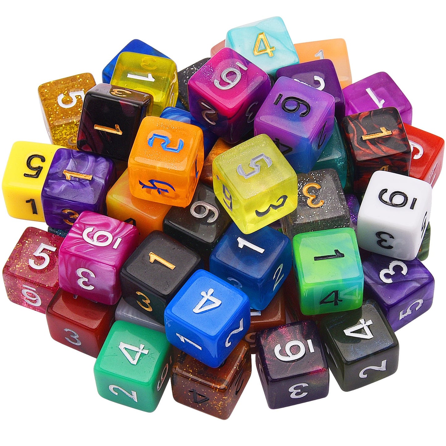AUSTOR 56 Pieces 6 Sided Dice Set Mix Color Polyhedral Dice Assortment with a Black Velvet Storage Bag for DND RPG MTG Table Gam