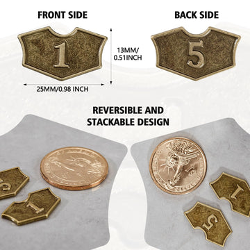 50 Pieces Magic Gathering Counters Tokens Antique Gold Metal Tokens Creature Stats Or Loyalty Counters Double Sided Compatible W