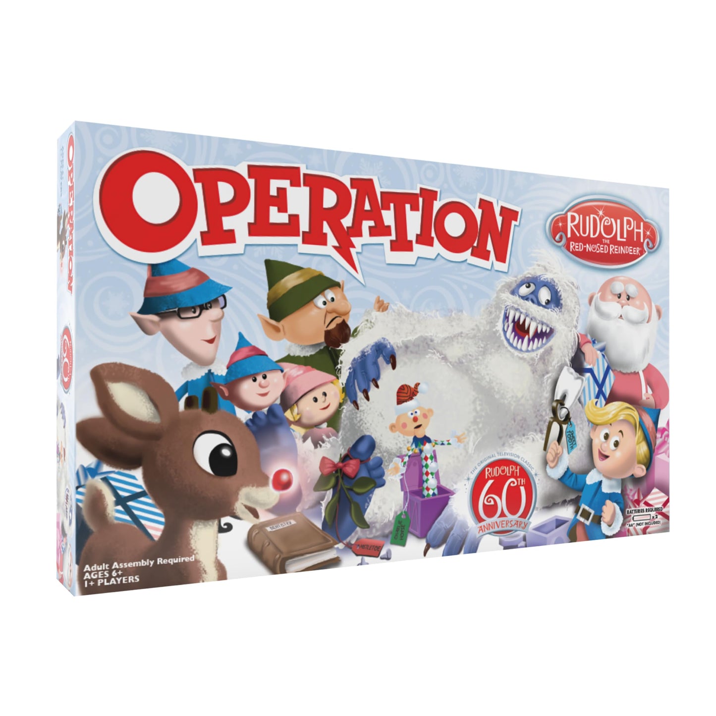 Operation: Rudolph The Red Nosed Reindeer 60Th Anniversary Board Game, Classic Electronic Remove The Objects Or Get The Buzzer Game, Featuring Bumble The Abominable Snow Monster, Ages 6+, Players 1+