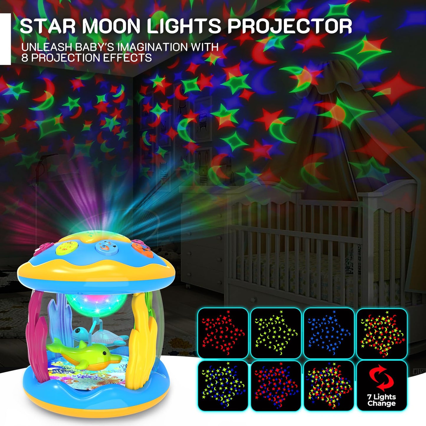 Baby Toys 6 To 12 Months - Musical Projector Rotating Light Up Toys, Tummy Time For Infant 12-18 Months, Learning Toys For Toddler 1 2 3 Years Old, Birthday Gifts For Boys Girls 0-3-6-9-12-18 Months