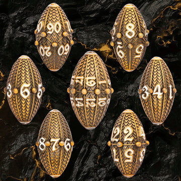 ARUOHHA DND Metal Dice Set - Antique Gold Dragon Egg - RPG Polyhedral D20 D12 D10 D8 D6 D4 - 16mm/19mm