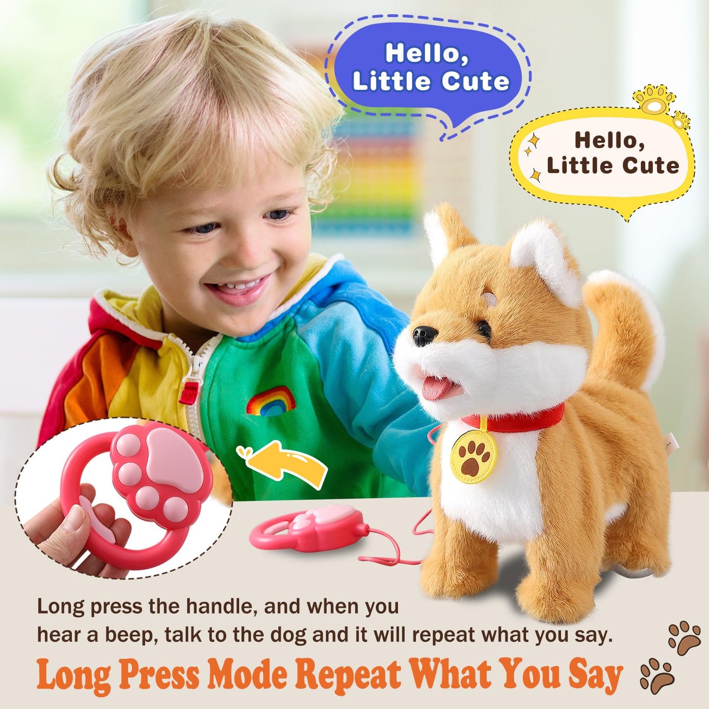 Hcdoujoy Walking Barking Singing Corgi Puppy Toy, Repeats What You Say, Realistic Licking Tongue Wagging Tail Mechanical Dog Wit