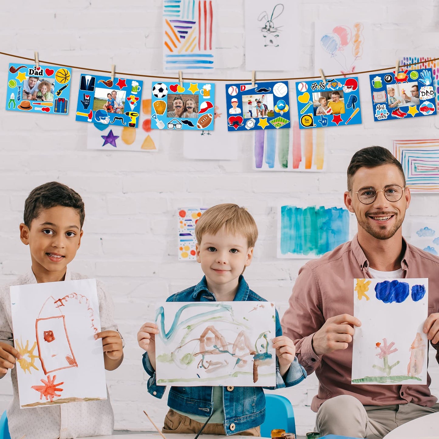 Chiazllta 30 Packs Fathers Day Craft Kits For Kids Father'S Picture Frame Diy Craft Art Fathers Day Party Decoration Favor Home