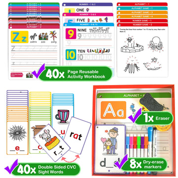 Elitepanda Cvc Word Games & Preschool Learning Kit For 3,4,5,6 Year Olds | 60 Reusable Dry Erase Flash Cards, Kindergarten Workb