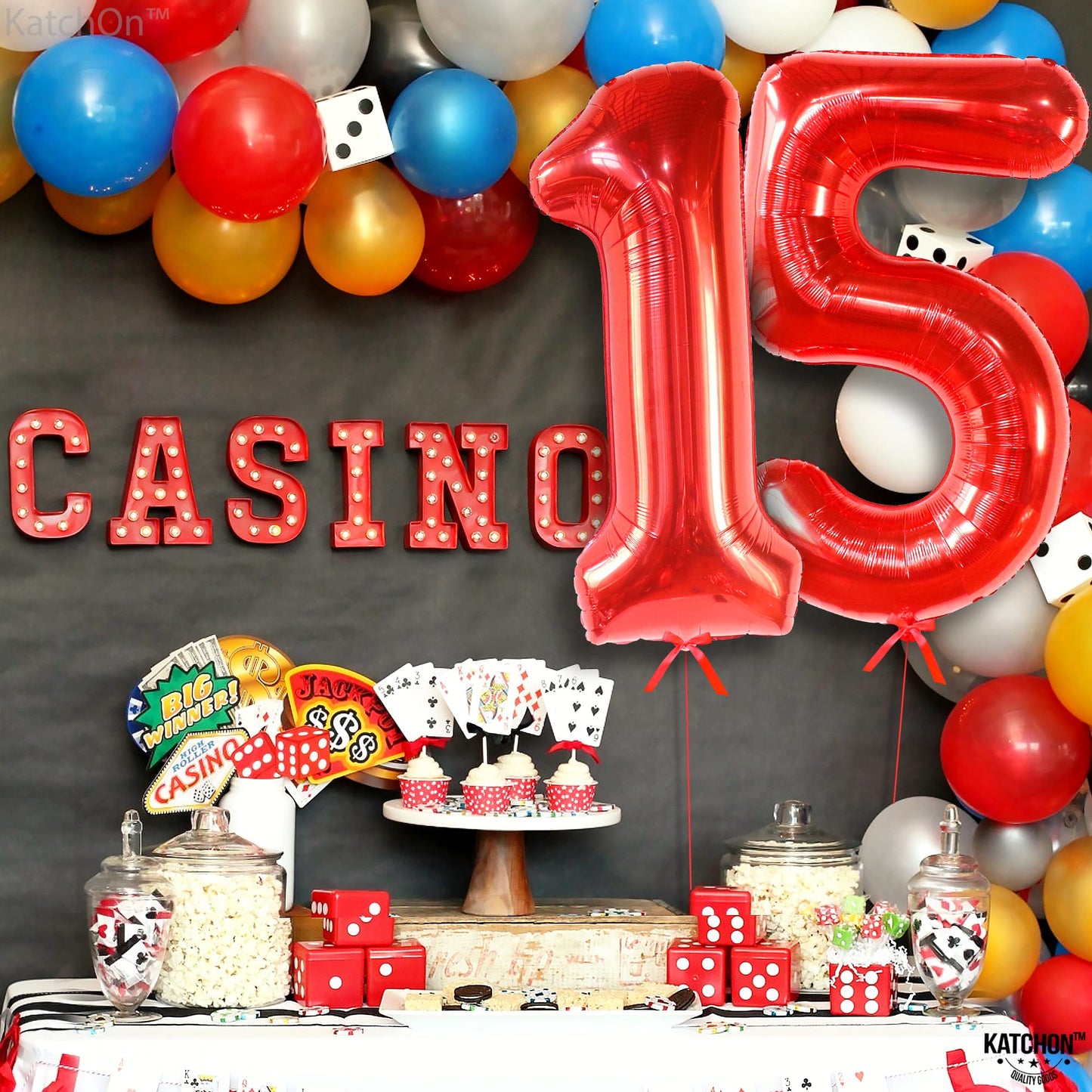 Katchon, Huge Red 15 Balloons Number - 40 Inch | Number 15 Balloons, 15Th Birthday Decorations For Girls | Red Quinceanera Decorations | 15 Birthday Balloons For Boys | 15 Year Old Balloons For Boys