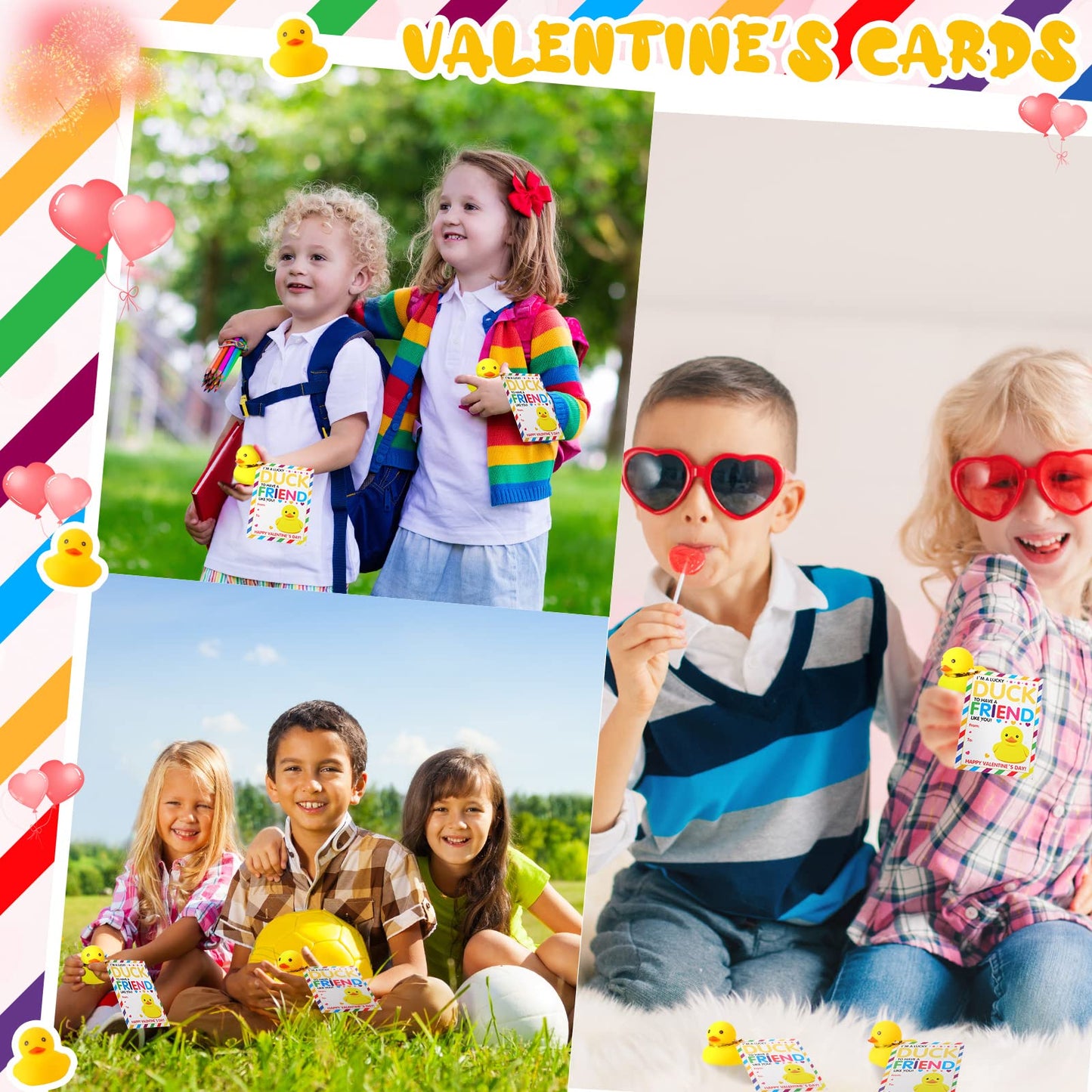 Sotiff 2 Inch 28 Sets Valentines Day Gift Rubber Ducks With Cards Bulk For Kids Valentine'S Greeting Cards Mini Rubber Duck Part