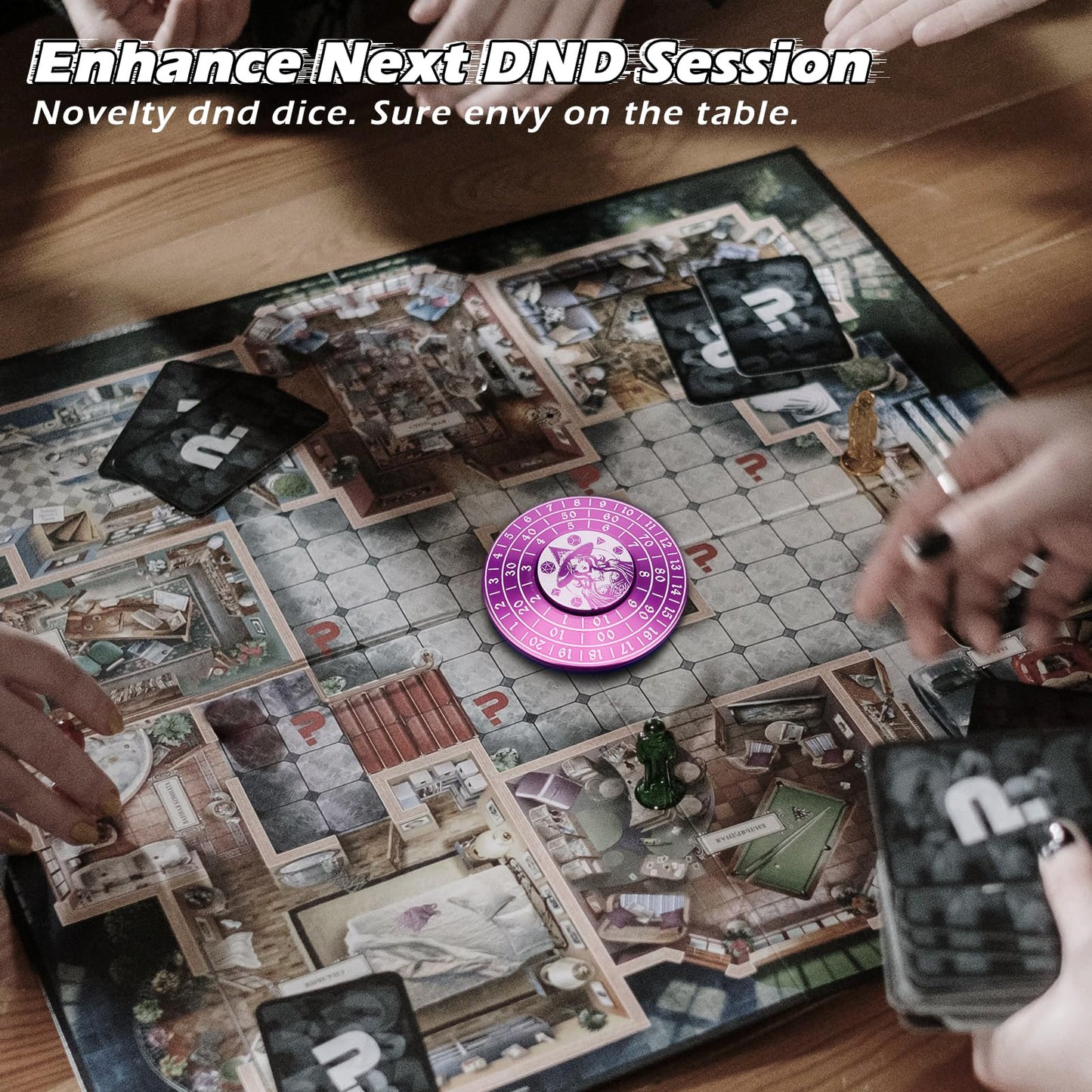 PJOY Spinner Dice 7-in-1 Metal DND Dice Set Built-in D4, D6, D8, D10, D%, D12 and D20 Unique Dice Spinner Wizard Metal D&D Dice
