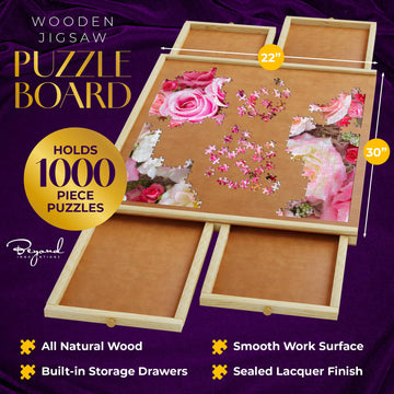 1000 Piece Wooden Jigsaw Puzzle Board - 4 Drawers, Non-Rotating Puzzle Table | 30 X 22 Jigsaw Puzzle Tables | Plastic Cove