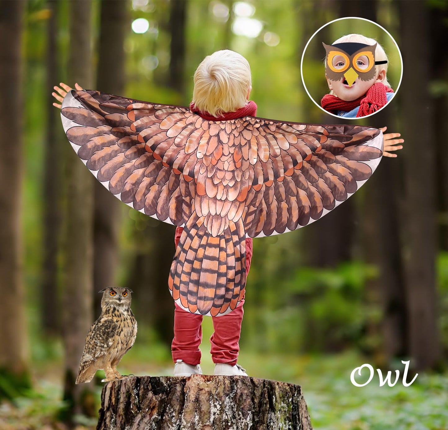 D.Q.Z Bird-Wings-Owl-Costume For Kids With Mask, Dress Up Clothes For Boys Girls Toys Eagle Role Play Hallowen Party (Brown)