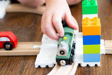 Block Platform Combo Pack, 1 Straight 1 Cross Track, Connect Wooden Train Tracks And Blocks/Bricks, Universal Compatible Connect