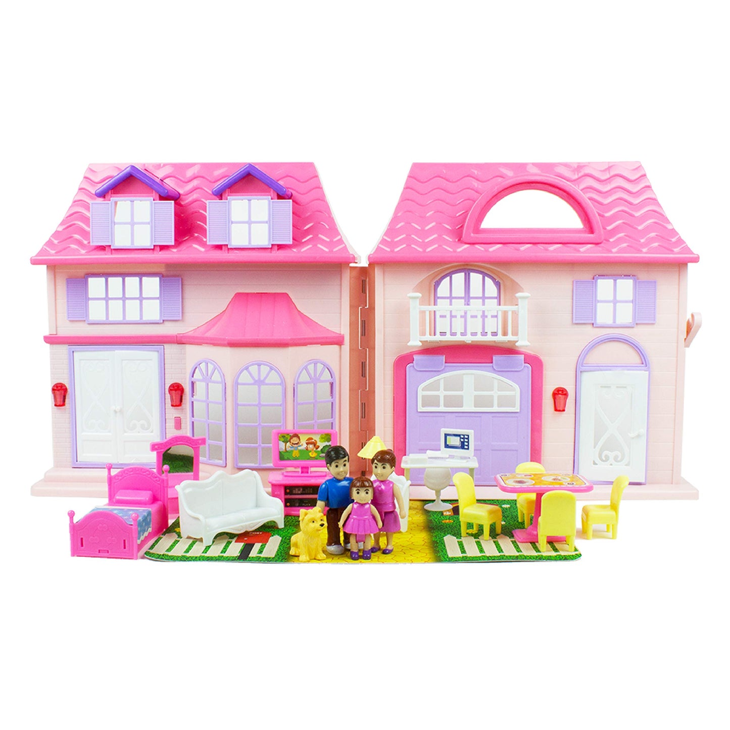 Boley American Doll House - 21 Pc Kids & Toddler Toy House Playset With Furniture, Dolls, Lights & Sounds, Foldable Portable Dollhouse For Girls & Boys