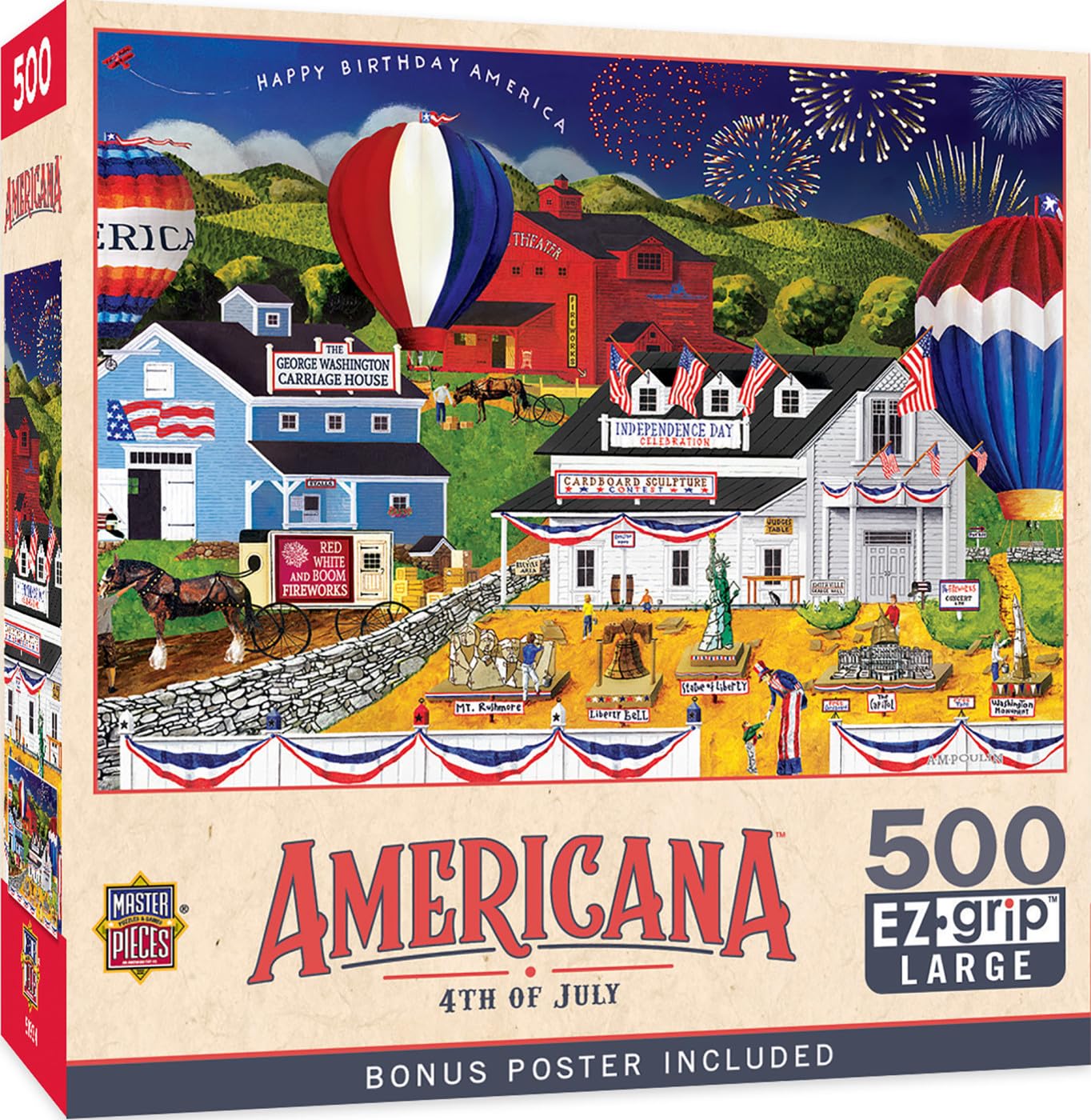 Masterpieces - 500 Piece Jigsaw Puzzle, Large EZ Grip Shapes, 4th of July, Fun for Adults, Seniors, Family, Kids, 19.25 x 26.75