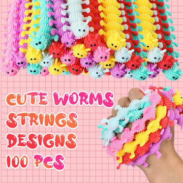 Chivao Bulk Stretchy String Fidget Toys Animal Sensory Toys Pack Worm Sensory Stress Fidget Toys For Adults Stress Anxiety Relieve Relaxing Party Favors(100 Pack, Worm Style)
