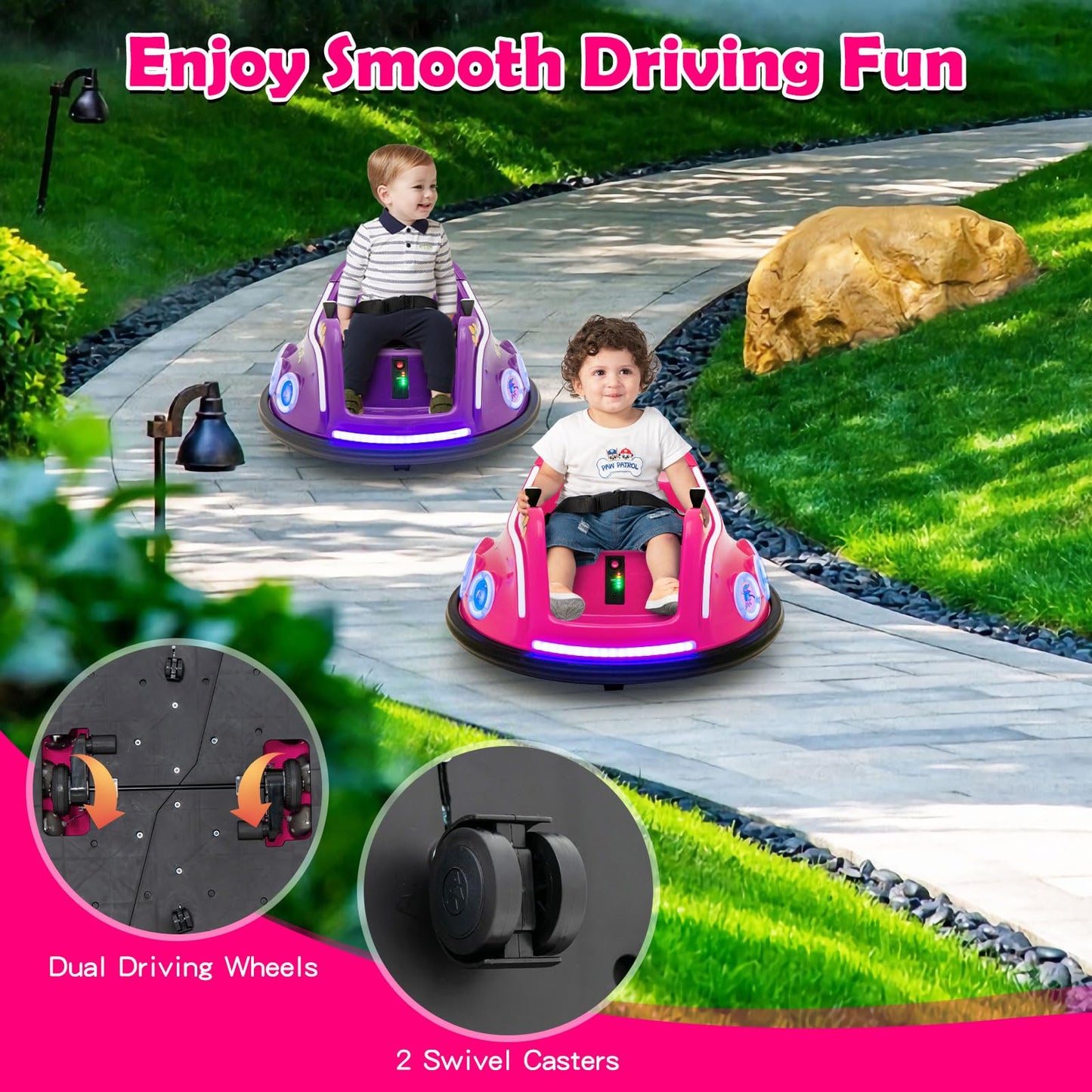 Costzon Bumper Car For Kids, 12V Electric Ride On Bumper W/Remote Control, 360 Degree Spin, Flashing Lights, Built-In Music & Wi