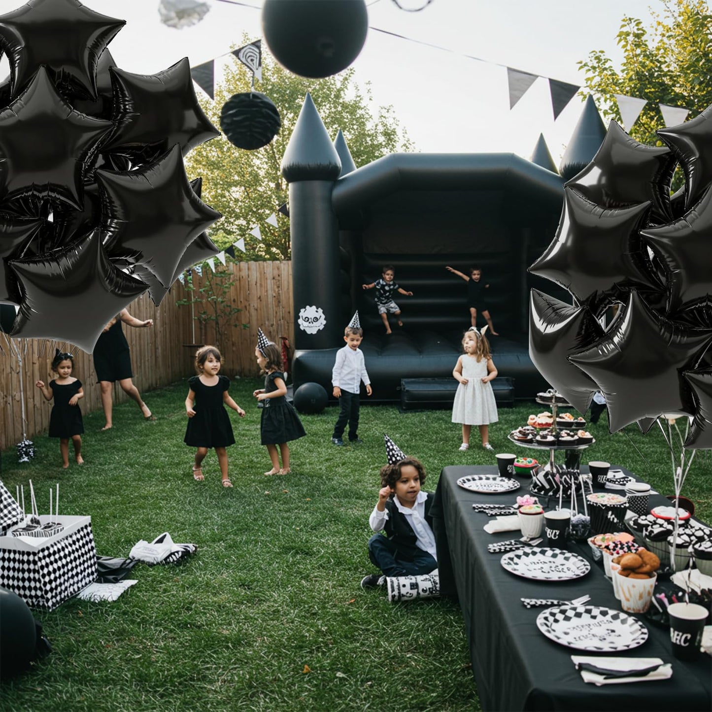TONIFUL 15Pcs 18 Inch Large Black Star Shape Foil Balloons Big Black Stars Helium Mylar Ballons for Birthday Wedding Baby Shower