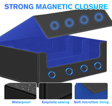 WUTONMU Trading Card Storage Box for MTG, 1800+ PU Leather Deck Box, Magnetic Closure Case Organizer Fits Game Sports Cards