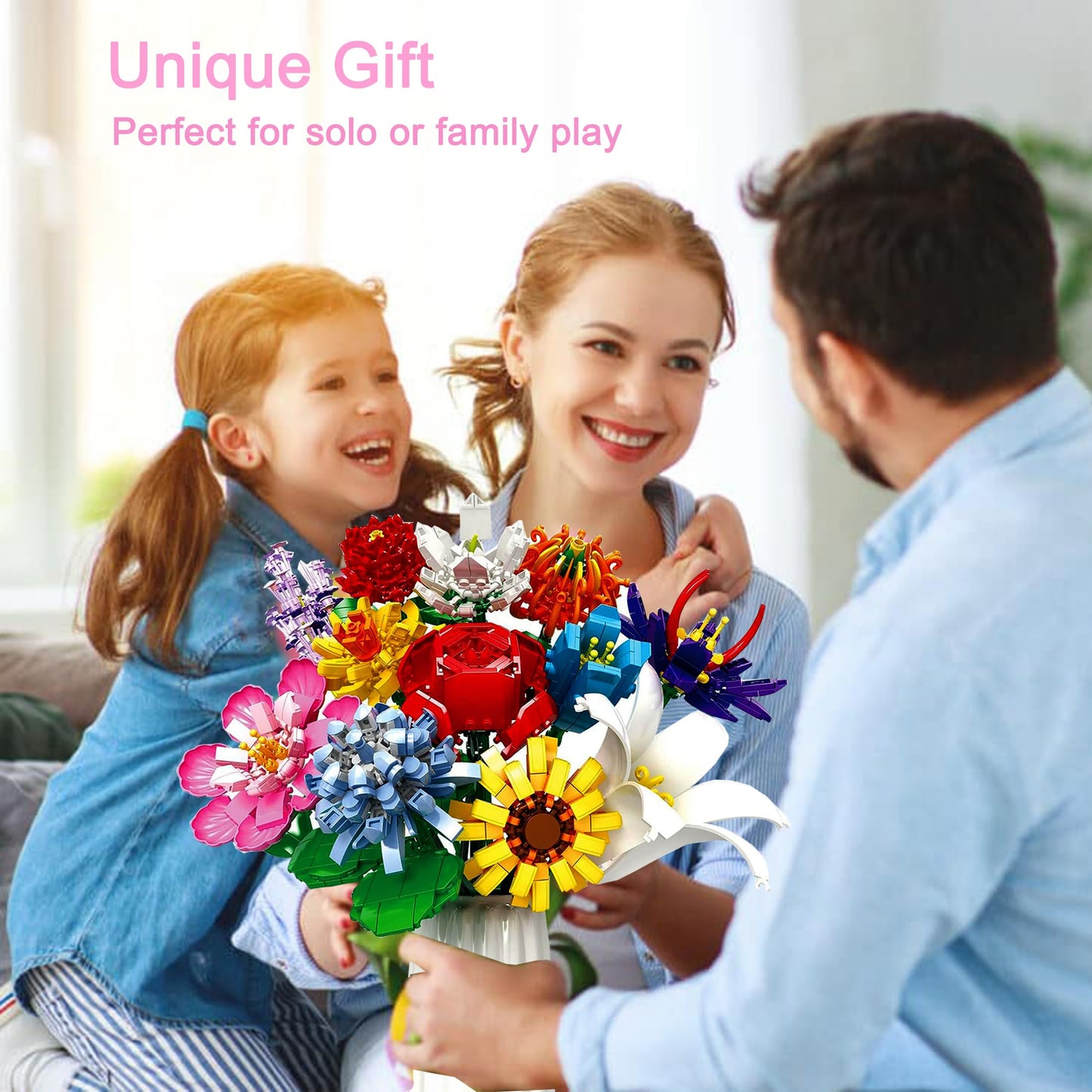 Emannon Flowers Bouquet Building Set, 12 Artificial Flowers 1064 Pcs Bricks Blocks Toy For Adults & Kids, Botanical Collection G
