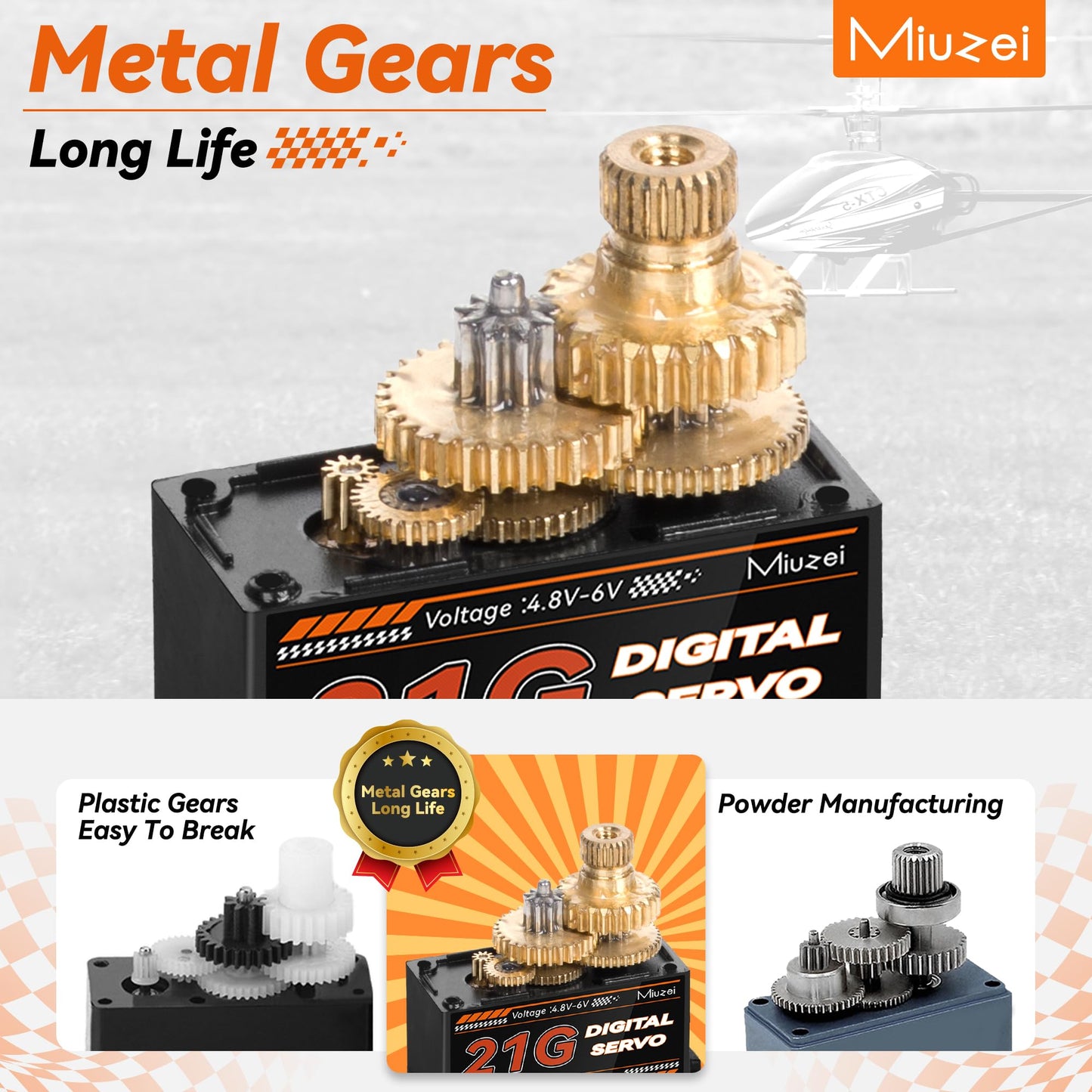 Miuzei 21G Micro Servo Motor Metal Geared Mini Digital Servo Kit with 25T Horn for 1/14 1/16 1/18 RC Car Robot Helicopte (2)
