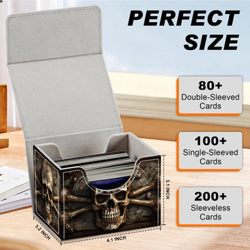 DEGDFSGR for TCG MTG Card Game Storage Box Organizer Trading Card Case Commander Deck Box Magnetic Closure Creative Pattern Up to 200 Cards Pirate Skull Crossbones