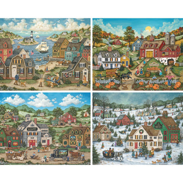 Bits And Pieces - Multipack Of Four (4) 300 Piece Jigsaw Puzzles For Adults - Each Puzzle Measures 40.6 Cm X 50.8 Cm - 300 Pc Seasons In The Country Jigsaws By Artist Bonnie White