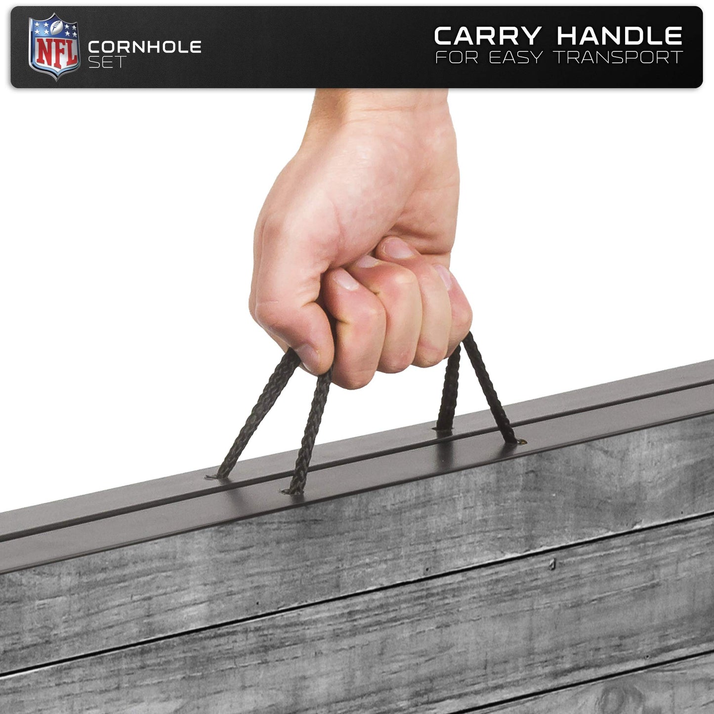 Wild Sports 2'x3' MDF Wood NFL Cornhole Set - Grey Wood Design - Convenient Carry Handles and 8 enhanced Bean Bags - Great for Tailgate Parties!