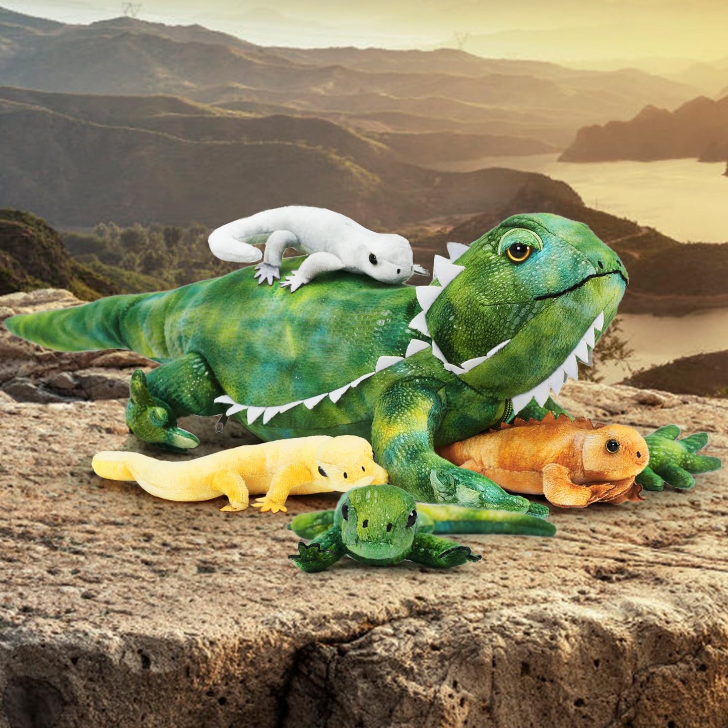 Tezituor Plush Bearded Dragon Toy Set - 5 Pieces Realistic Stuffed Lizards, 26.4 Inch, Green, Polyester