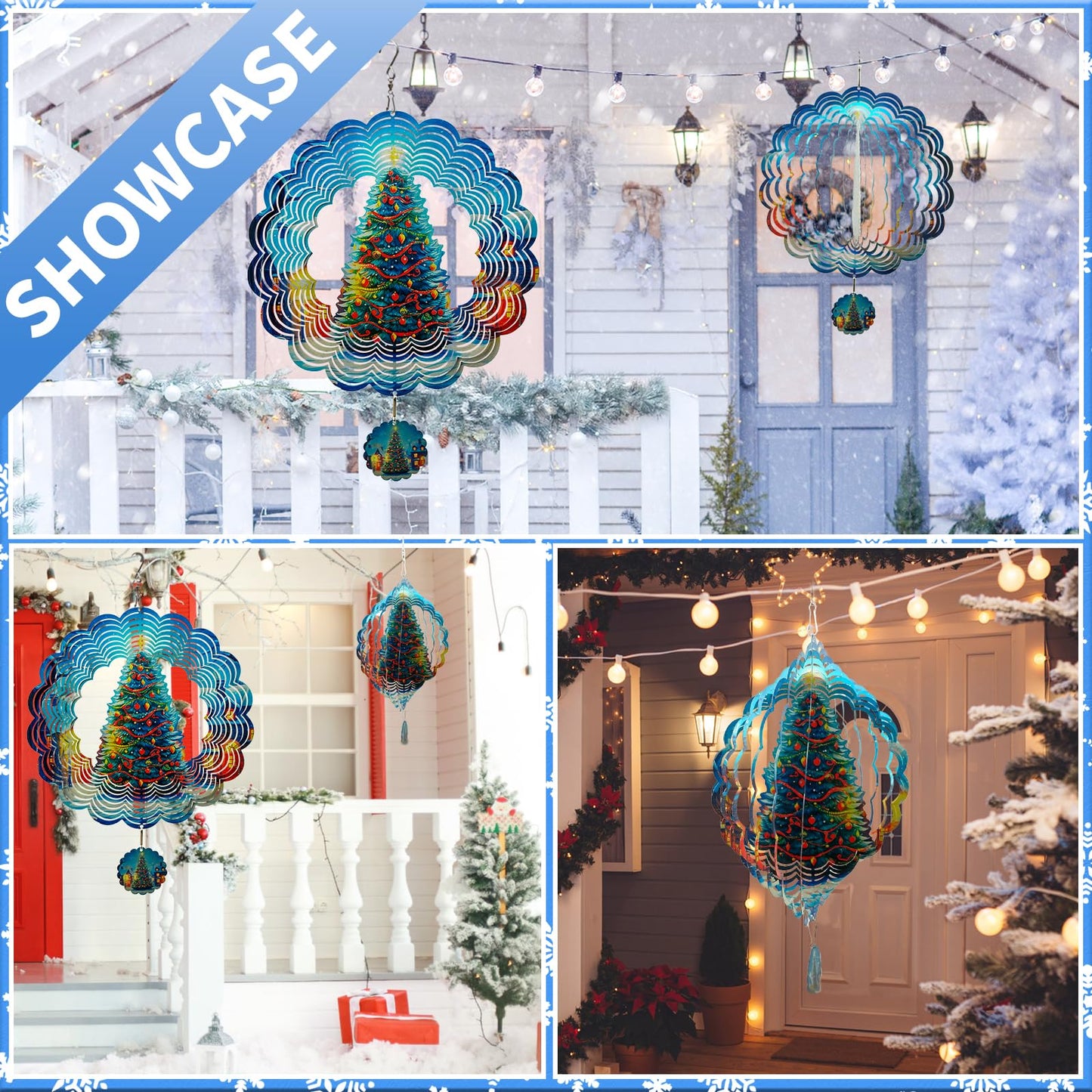 3D Christmas Tree Wind Spinners For Yard And Garden Christmas Decor 12 Inch Outdoor Metal Hanging Stainless Steel Wind Spinner U