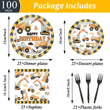 25 Guests Construction Birthday Party Plates Napkins Forks Supplies Set Dump Truck Party Disposable Tableware Paper Plates Dinne