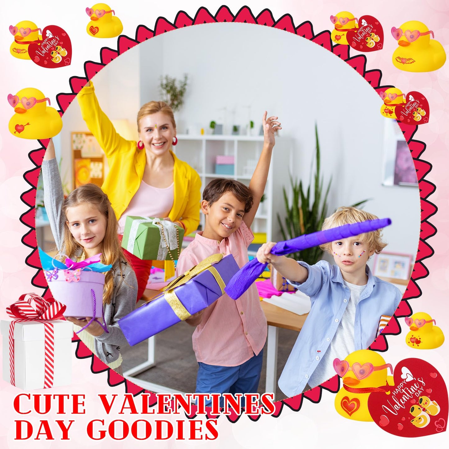 Chivao 60 Pcs Valentine'S Day Mini Rubber Ducks In Bulk With Heart Shaped Sunglasses And Valentine'S Day Cards, Valentines Day P
