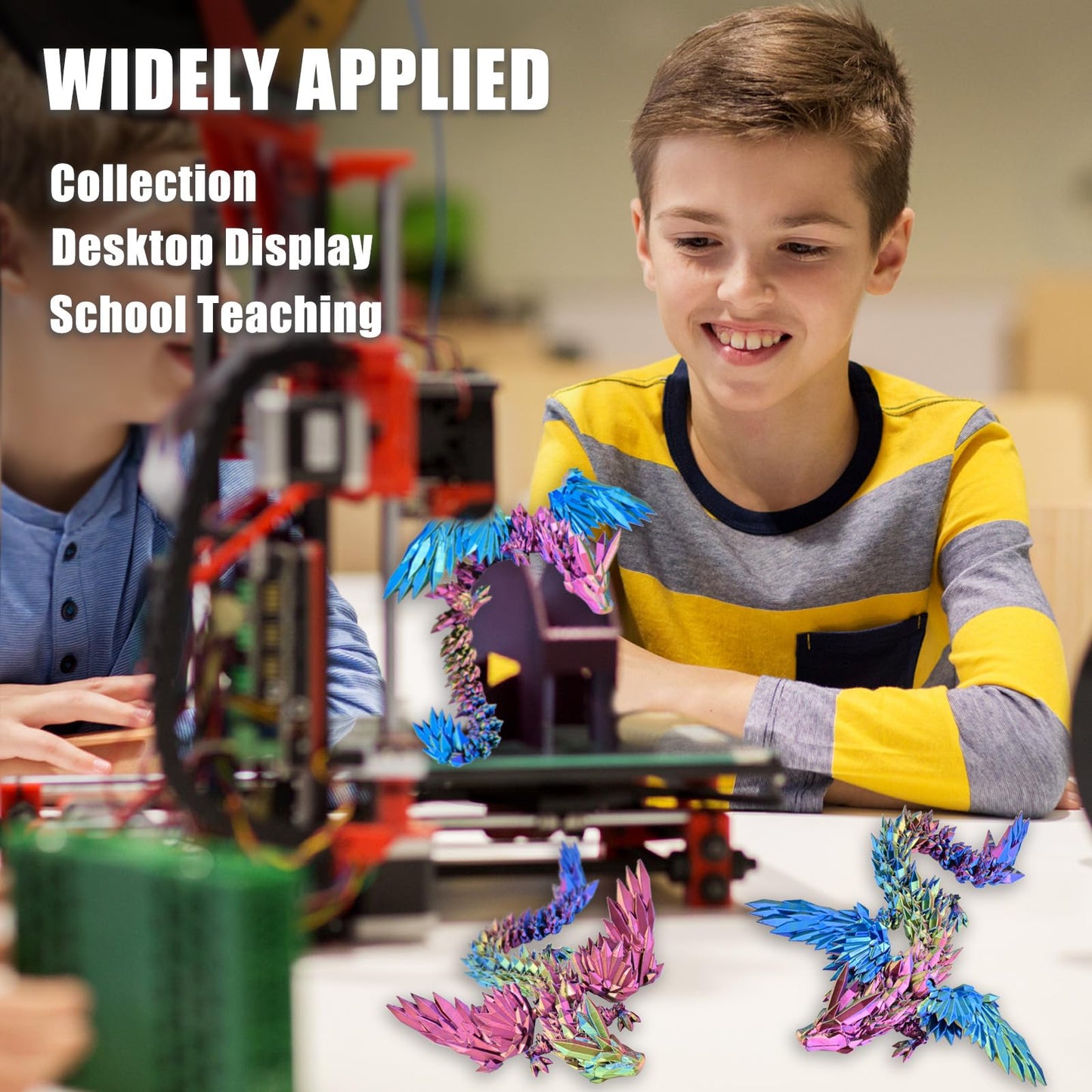 Locyfens 3D Printed Dragon With Wings Flying Dragon, Rainbow Articulated 3D Dragon Toys, 3D Printed Crystal Wing Dragon, Red Yel