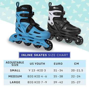C Seven Adjustable Size Inline Roller Skates (Blue, Kids 4- Kids 6)