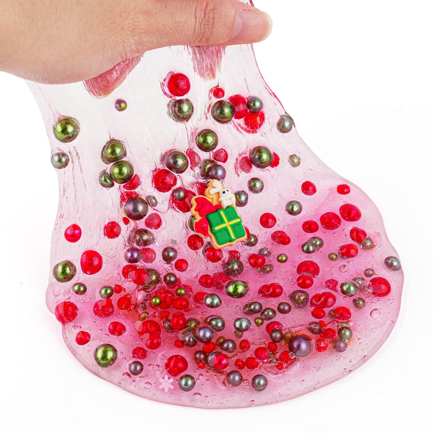 Green & Red Pearl Bead Slime, Good Stretchy & Non-Sticky Crunchy Slime, Slime Party Favors For Kids, Slime Sensory Toys, Girls G