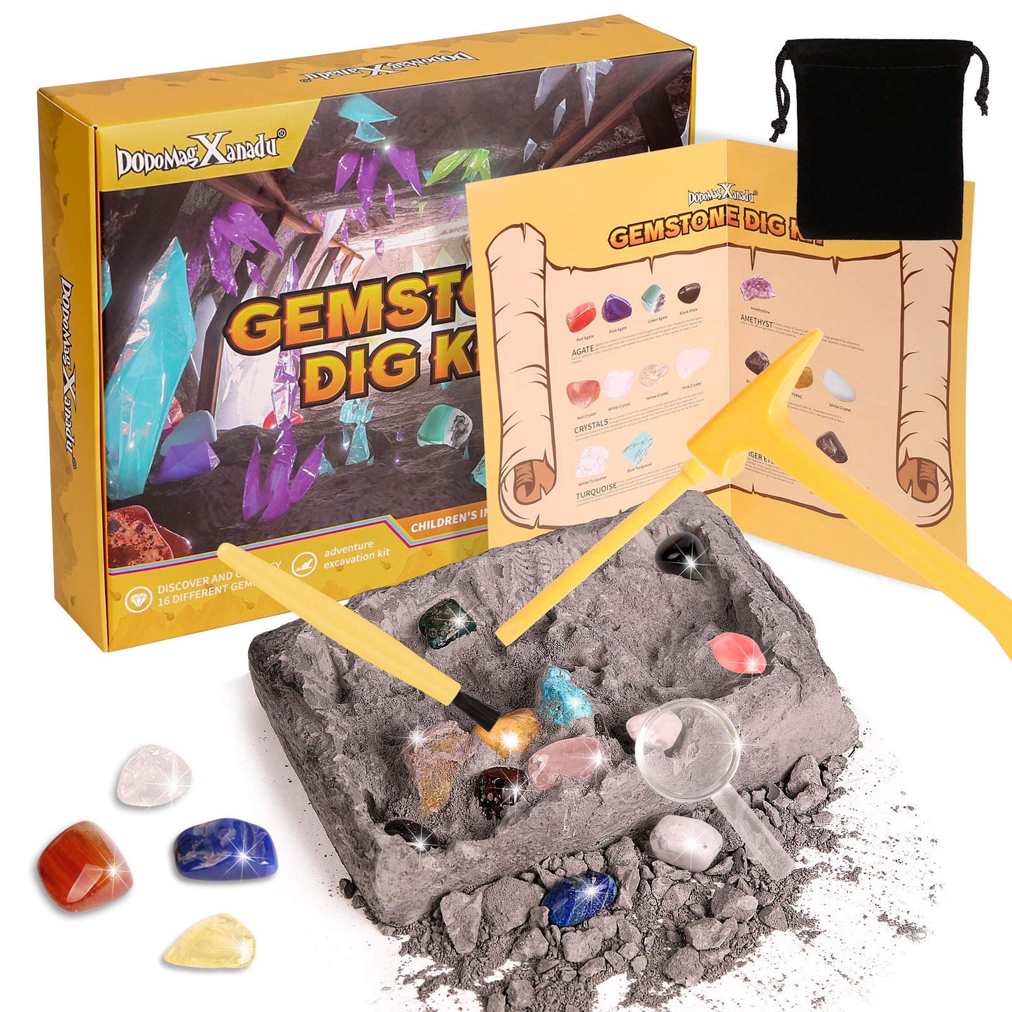 Gemstone Dig Kit, 16 Real Gem Stones And Crystals Excavation Kit, Stem Educational Toys Science Kit For Kids 5-7 8-12, Easter Basket Stuffers Gifts For Boys Girls