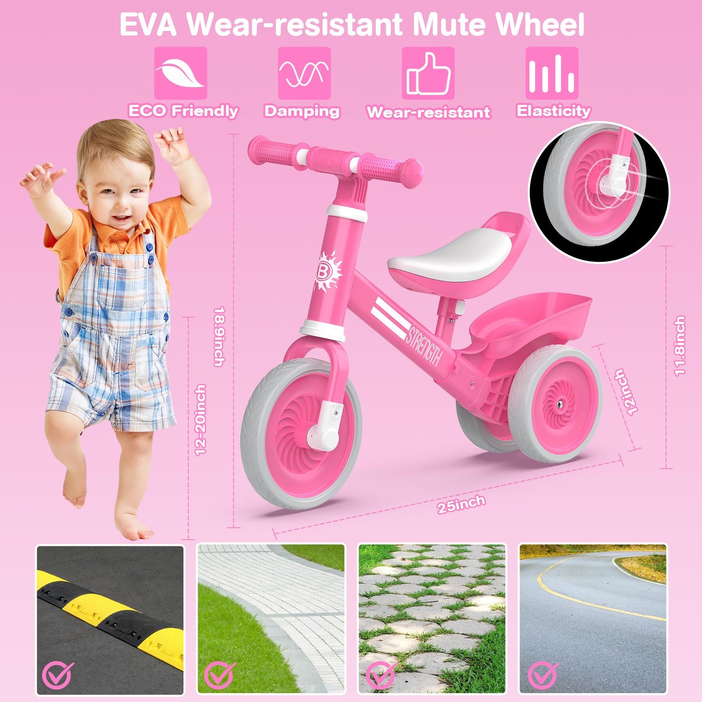 Bakeling Balance Bike 2-4 Year Old, Perfect, Sturdy, Steady Balance Bike For Toddlers 2 3 4 Year Olds, Easy To Put Together, Well Crafted, Bike For 2-4 Boys (Light Pink)