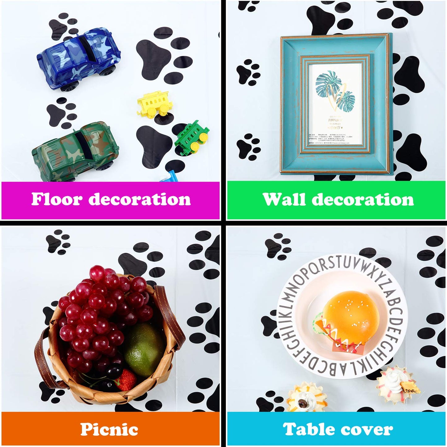 Tatuo 2 Pieces Puppy Paw Print Plastic Tablecloth Disposable Table Cover Puppy Themed Birthday Party Decorations for Dog Party S