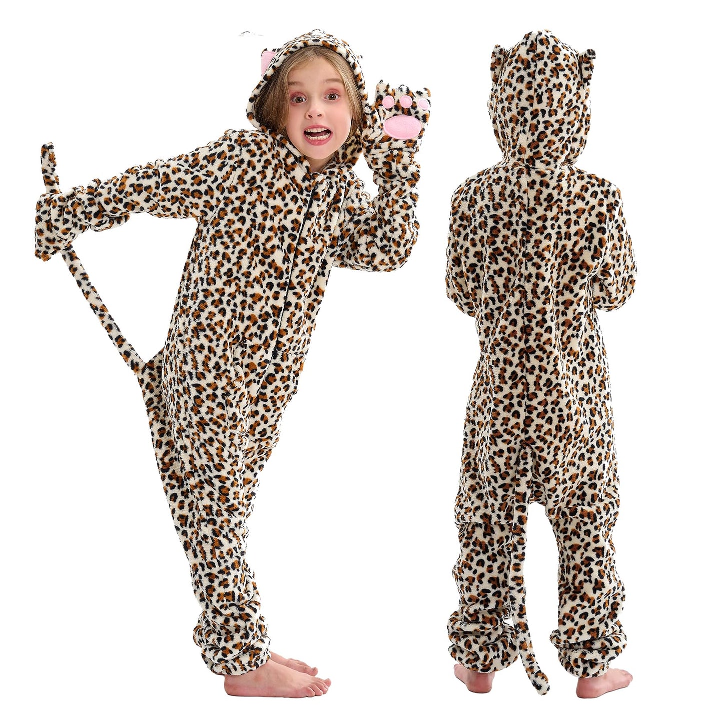 Nssonben Cheetah Costume Kids Halloween Cosmtume Unisex Animal Leopard Onesie Costume Outfit For 7-8 Years Girls Boys Gift