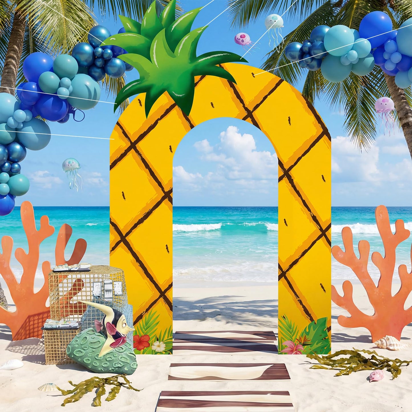 Preboun Cartoon Sponge Theme Birthday Party Decoration 61 x 98 Cartoon Sponge Theme Backdrop Porch Sign Pineapple Ocean Under